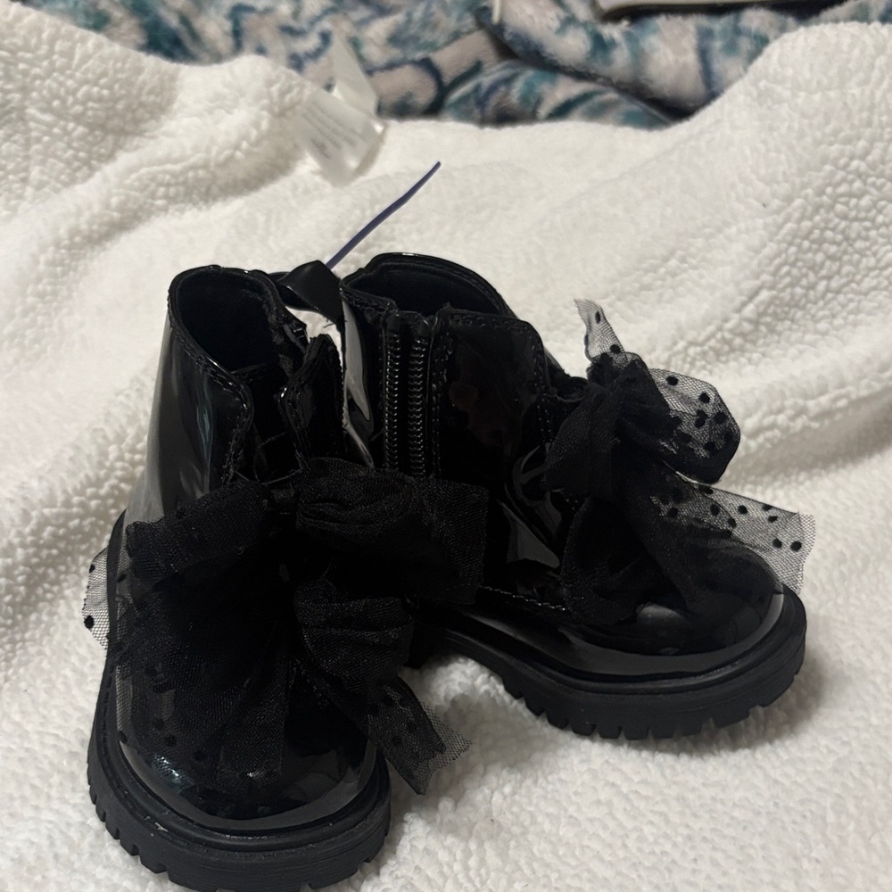 Chic Black Patent Leather Boots with Bow